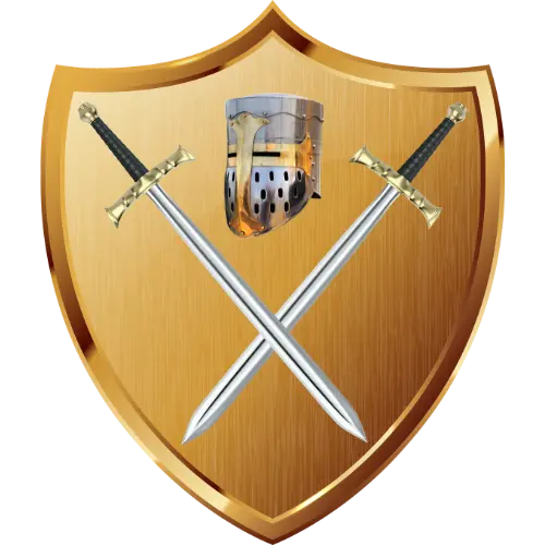 Shield with crossed swords and helmet on it